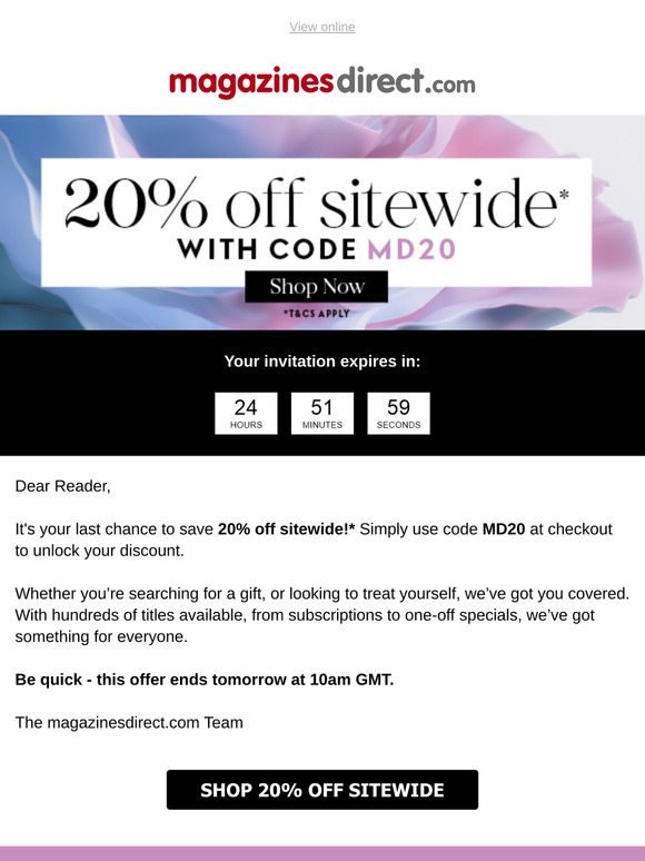 20% off Sitewide - Last Chance!