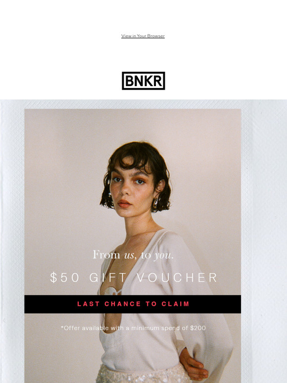 FINAL HOURS TO REDEEM YOUR $50 VOUCHER!