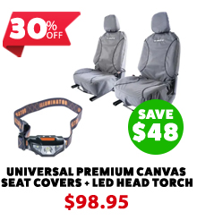 Universal Premium Canvas Seat Covers (Pair) + LED Head Torch