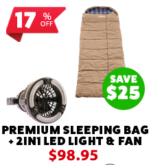 Premium Sleeping bag -5°C to 5°C Degrees Celsius Left Zipper + 2in1 LED Light & Fan
