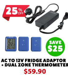 AC To 12V Fridge Adaptor + Dual Zone Thermometer