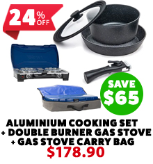 Aluminium Cooking Set + Double Burner Gas Stove + Double Burner Gas Stove Carry Bag