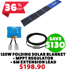 120W Folding Solar Blanket + MPPT Solar Regulator + 6m Extension Lead