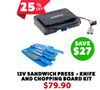 12V Travel Sandwich Press + Knife and Chopping Board Kit