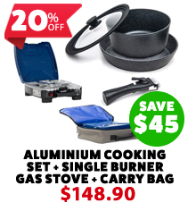 Aluminium Cooking Set + Single Burner Gas Stove + Single Burner Gas Stove Carry Bag