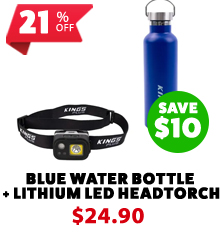 Blue Water Bottle + Lithium LED Headtorch