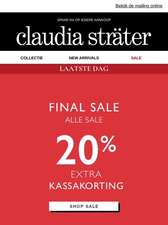 Laatste dag | 20% extra korting op alle sale