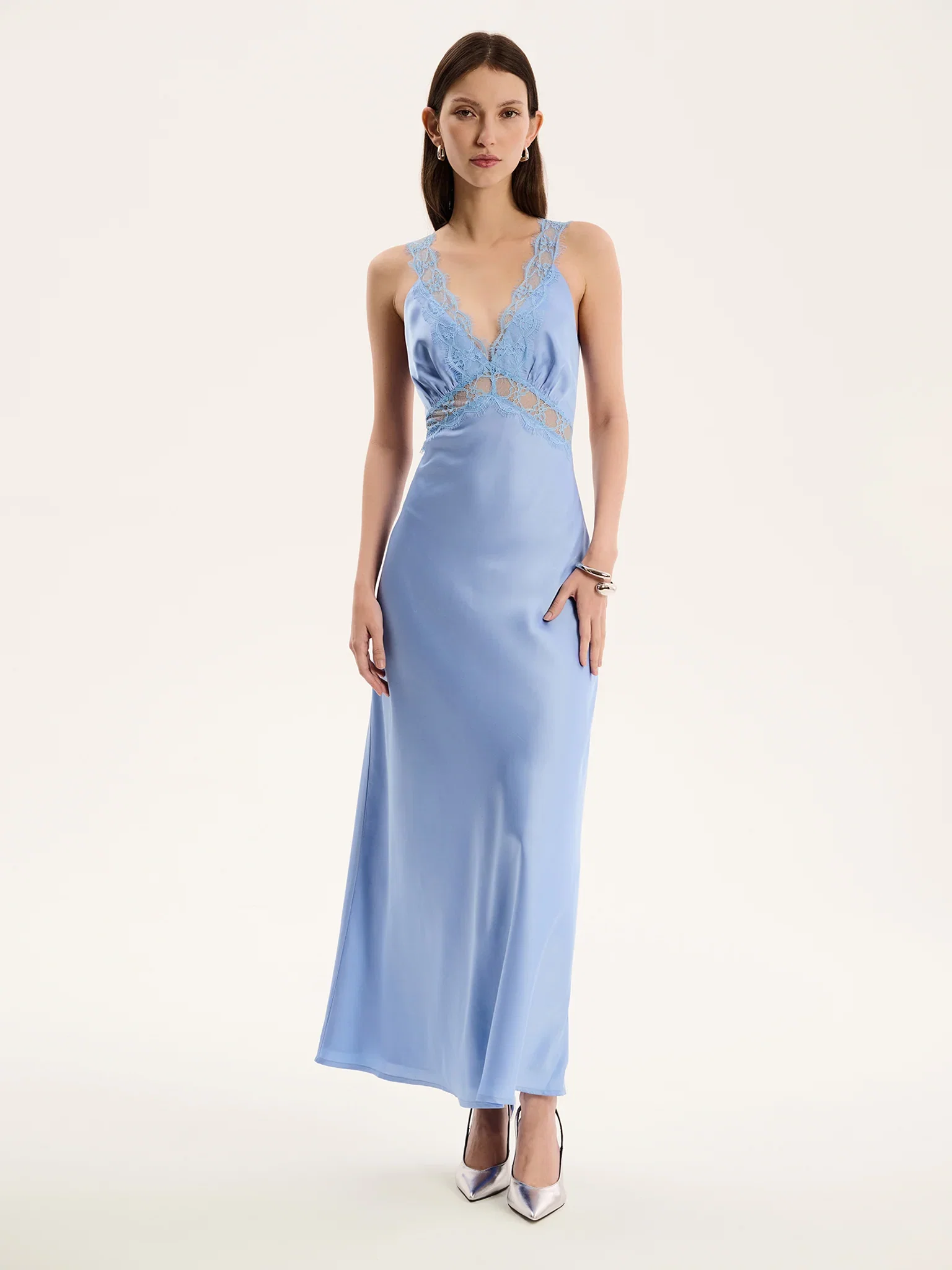 Image of Aurelia Lace Trim Maxi Dress in Blue