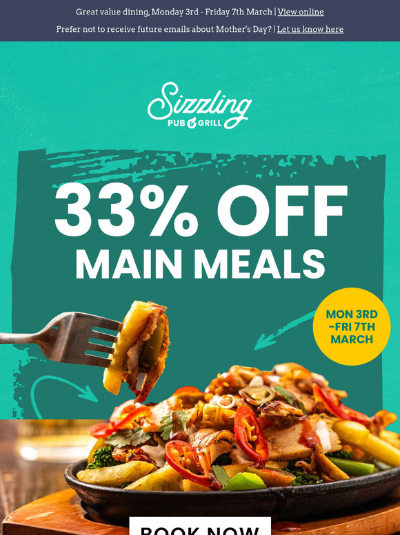 —, take 33% off main meals this week! 🍽️