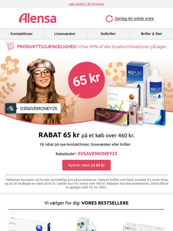 En rabat på 65 kr på hele dit køb venter på dig.