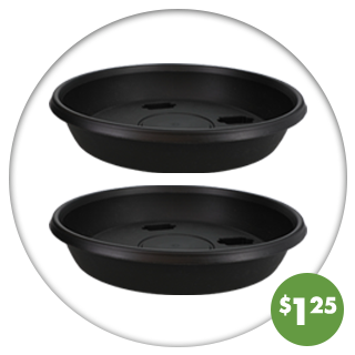 2 black plastic planter trays