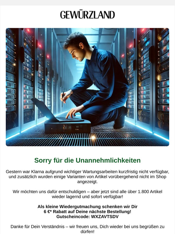 Sorry für die Umstände +  6 € Gutschein*