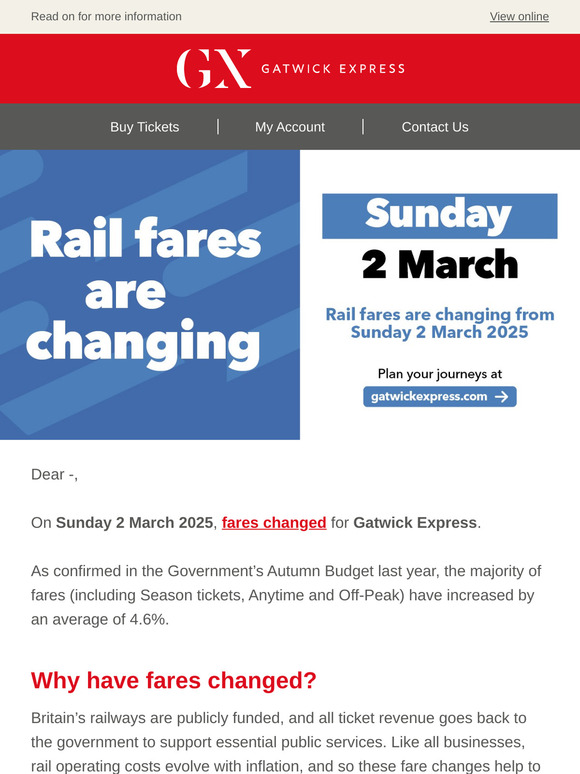 Fare changes from 2 March 2025