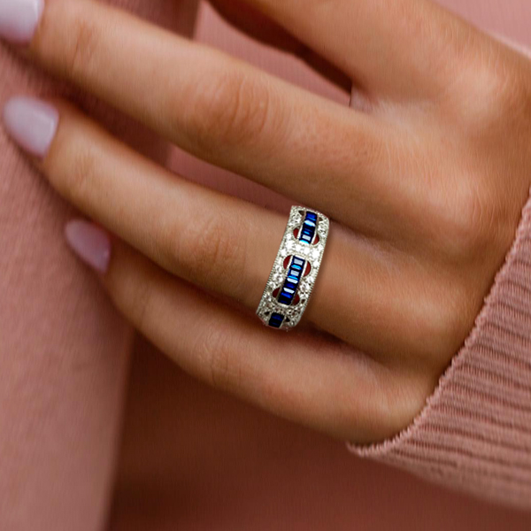 Italo Blue Sapphire Ring Rope Through The Hole Unique Wedding Band