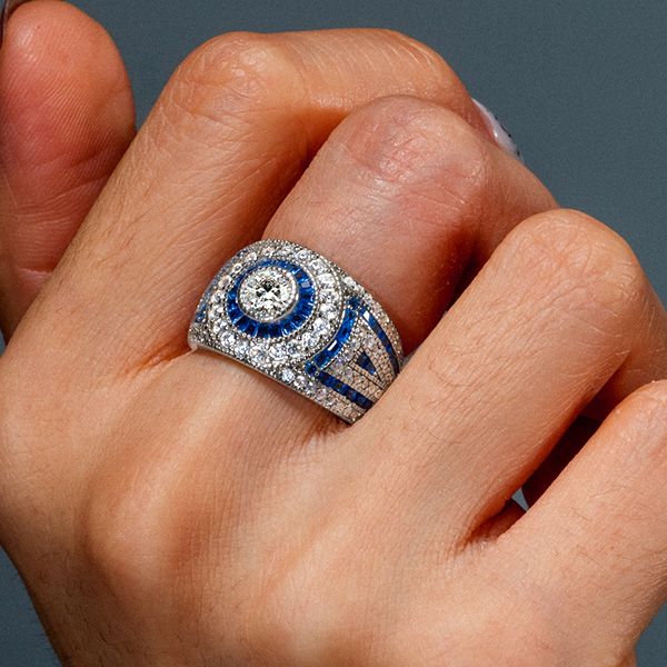 Antique Blue Sapphire Milgrain Vintage Engagement Ring Halo Engagement Ring