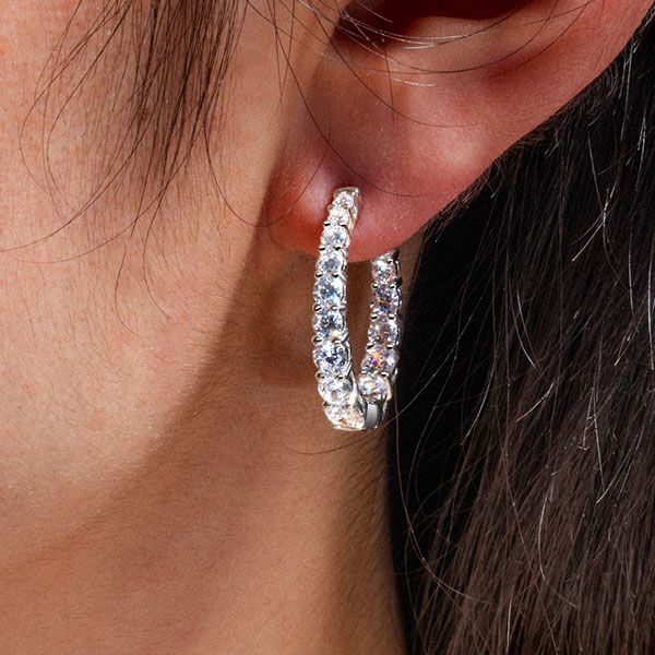 Italo White Round Oval-Shaped Graduated Hoop Earrings For Women