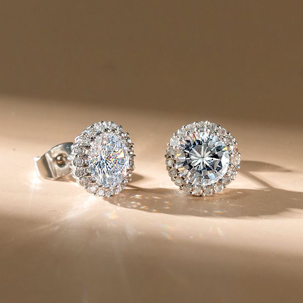 Italo Halo Round Cut Stud Earring Silver Earrings For Women