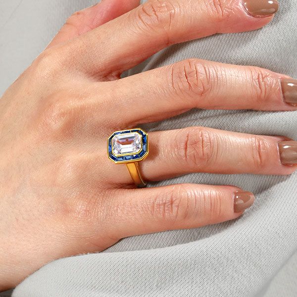 Emerald Cut Halo Solitaire Engagement Ring