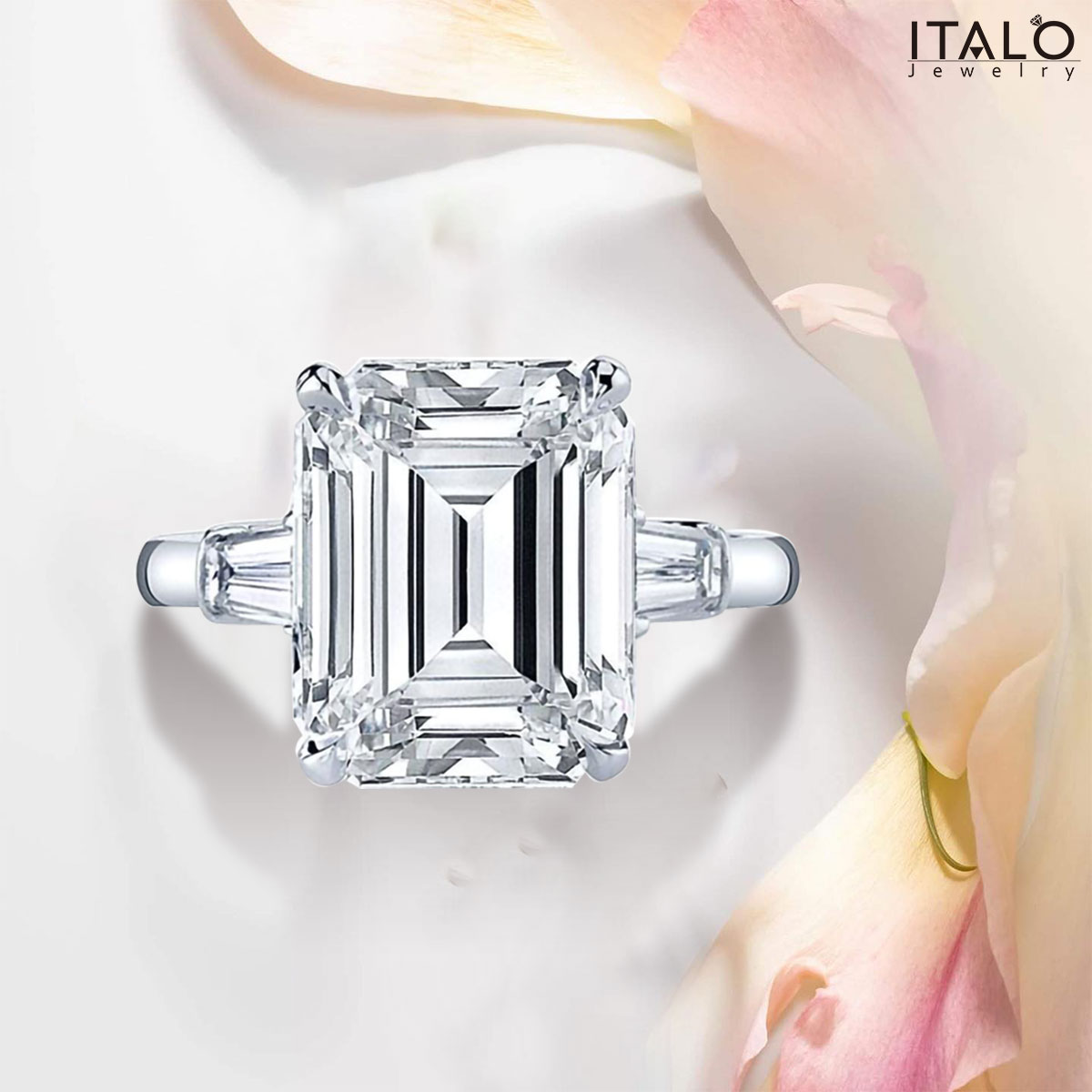 Italo Emerald Cut Engagement Ring 3 Stone Ring Promise Ring
