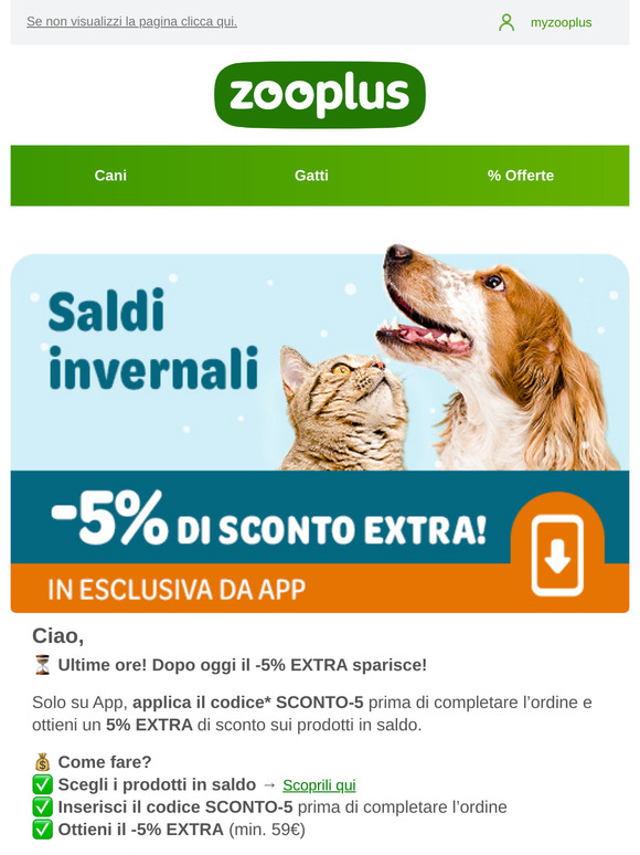 Ultime ore! -5% EXTRA solo su App