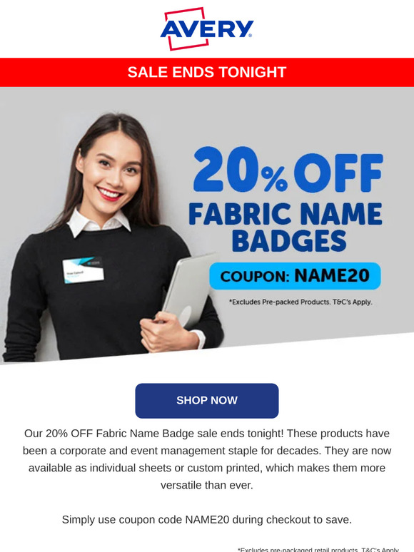 20% Off Fabric Name Badges Sale - Ends Tonight