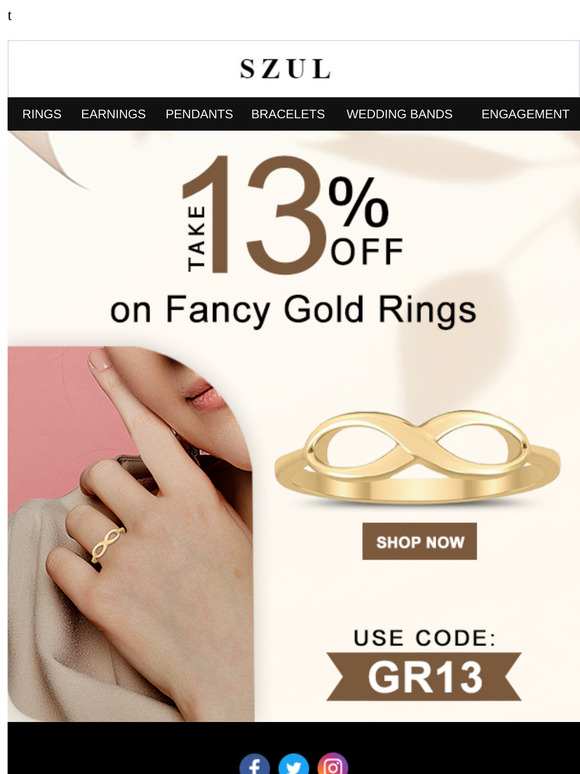 Take 13% Off on Fancy Gold Rings - Code Inside!