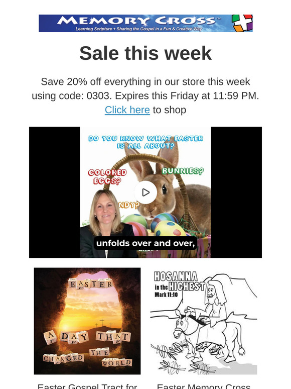 Coupon for 20% off everything in our store:  0303.  Expires this Friday.
