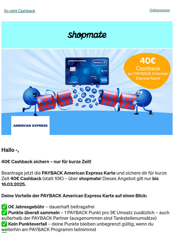 40€ Cashback zur PAYBACK American Express Karte