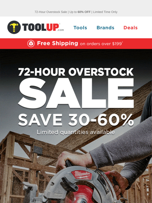 🚨 72-Hour Overstock Sale – Up to 60% OFF Milwaukee, DeWalt, Makita, and more!