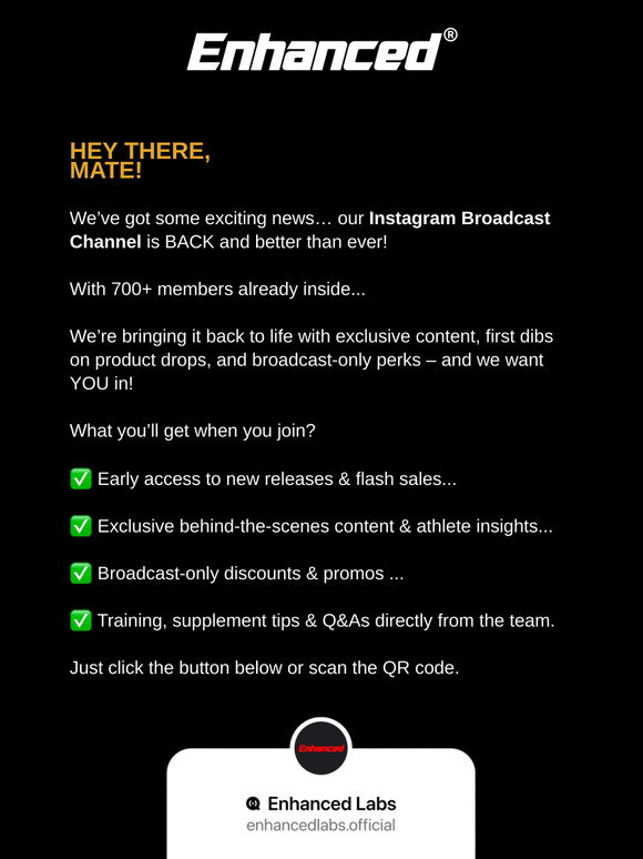 Enhanced Labs: 🚀 Our IG Broadcast Channel is Back! | Milled