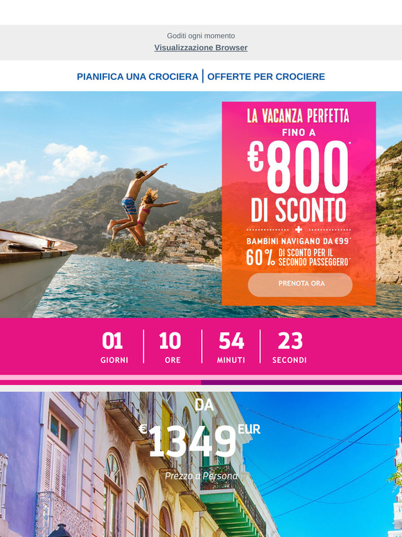 Annuncio promozionale: fino a 800 € di sconto sulla tua prossima crociera
