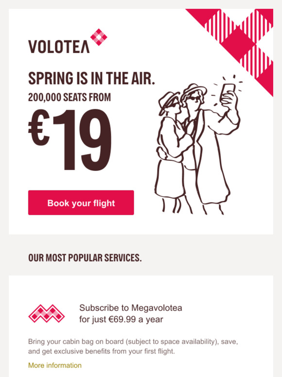 Clear skies: time to fly from €19! ☀️