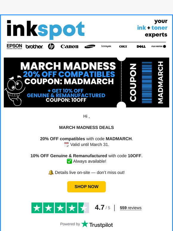 March Madness: 20% off compatibles
