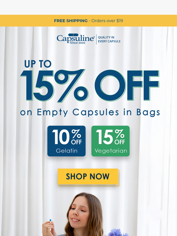 ⚡ 15% OFF Gelatin & 20% OFF Vegetarian Capsules – Limited Time!