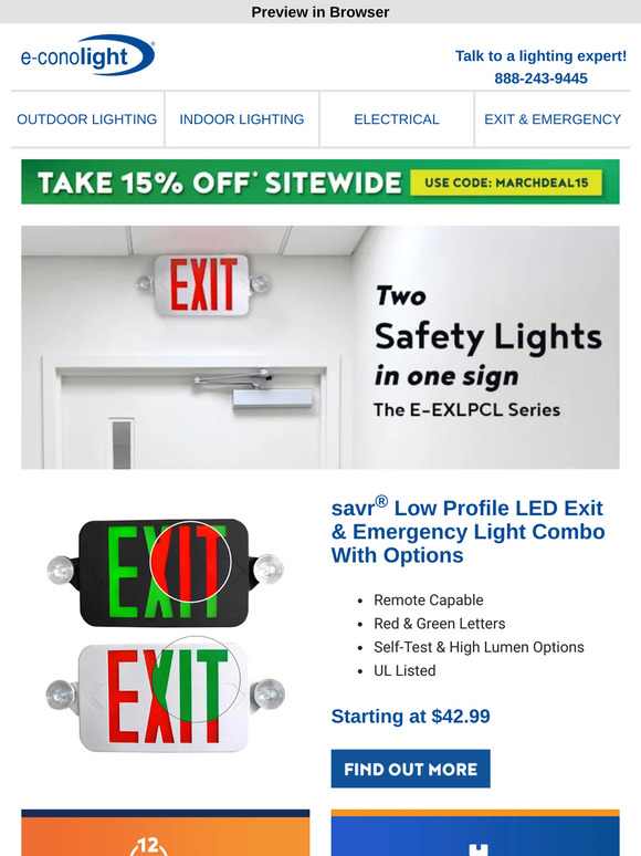 💡 Savor This Exit & Emergency Light Combo Meal + Take 15% off!
