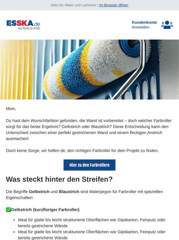 Gelbstrich vs. Blaustrich - Welcher Farbroller ist der Richtige?