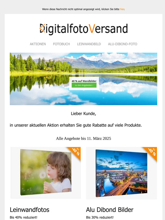 40% auf Alu-Dibond- und Leinwandfotos & mehr