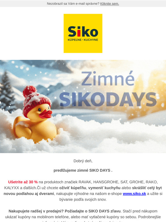 Zimné SIKODAYS pokračujú! Nezmeškajte zľavy až 30 % ❄️