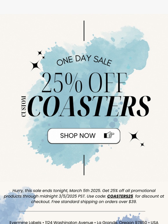 One Day Sale - 25% Off Coasters from Evermine