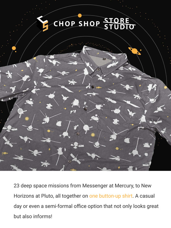 Get 23 deep space missions that went Beyond Earth orbit on a stylish button-down shirt, available in both short- and long-sleeve options.