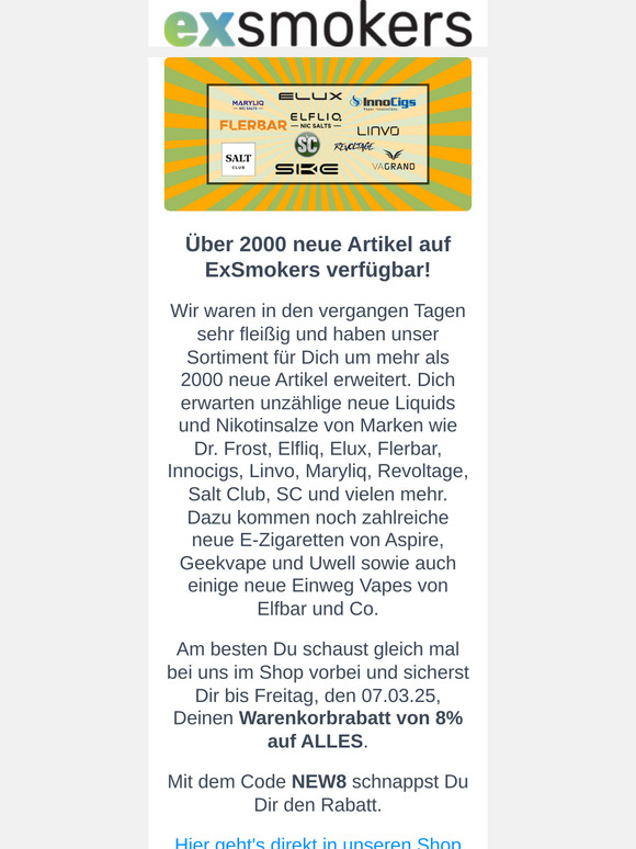 8% Rabatt auf über 2000 neue Artikel!