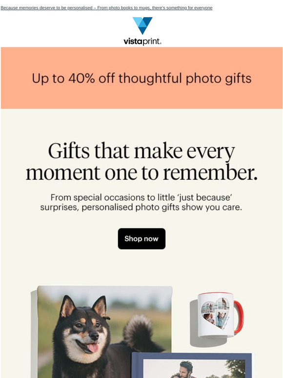 Up to 40% off photo gifts 📸