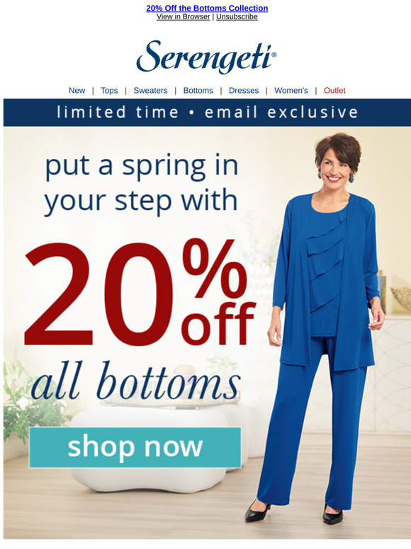 Final Hours ~ Save 20% ~ ALL Our Stylish Bottoms ~ Happy Spring!