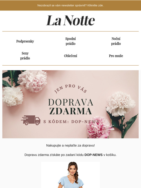Doprava zdarma jen pro vás s kódem! Nové podprsenky skladem.