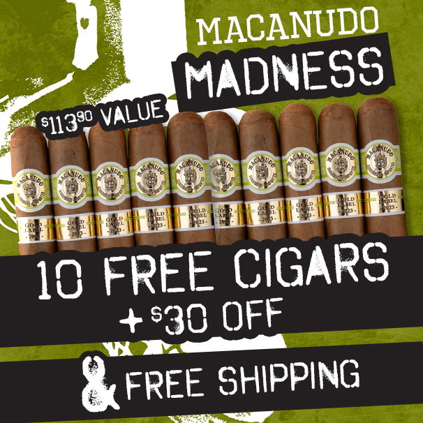 10 Free Cigars + Free Shipping with $30 Off Macanudo Boxes