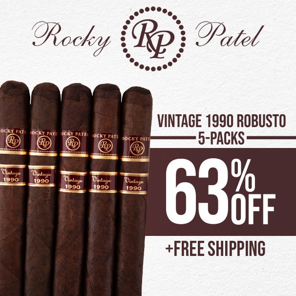 Rocky Patel Vintage 1990 Robusto 5-Packs Only $19.99 + Free Shipping!
