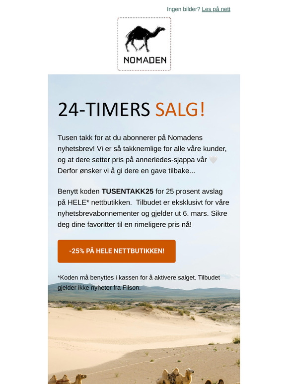 Eksklusivt 24-timers salg: -25% på hele nettbutikken! 🤩