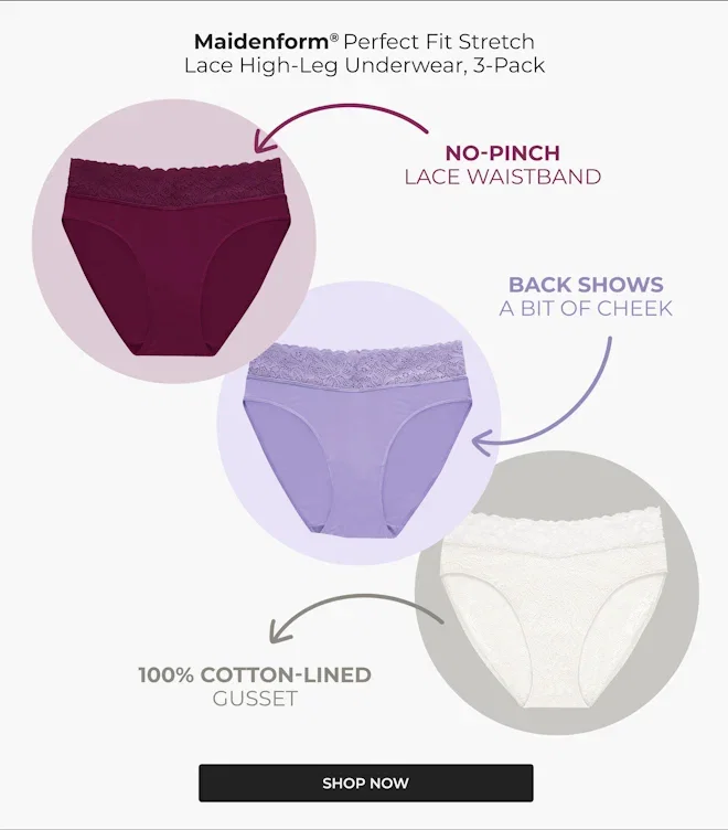 Maidenform Perfect Fit Stretch Lace High Leg Underwear, 3-Pack