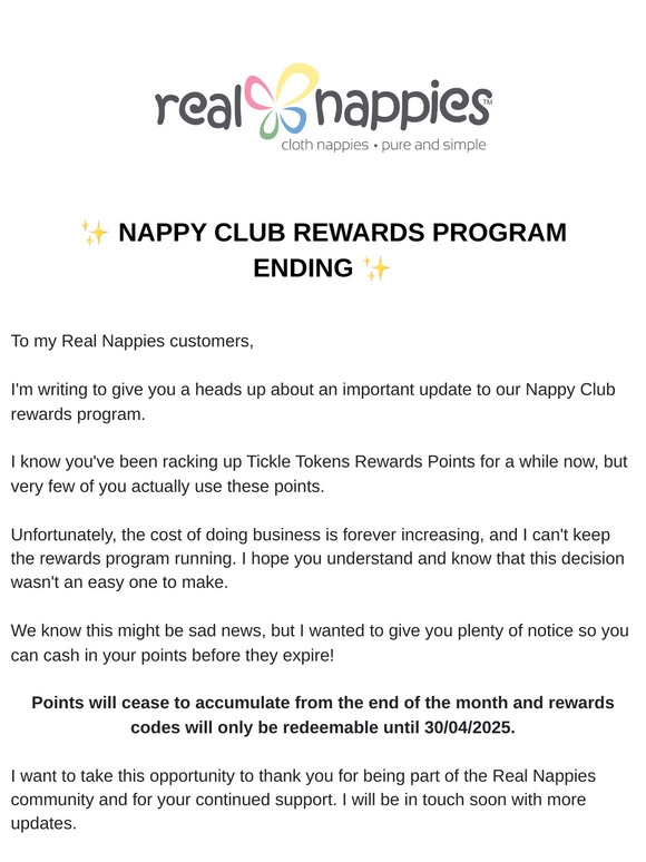 USE YOUR POINTS before they are GONE! Real Nappies Rewards Program Ending ✨