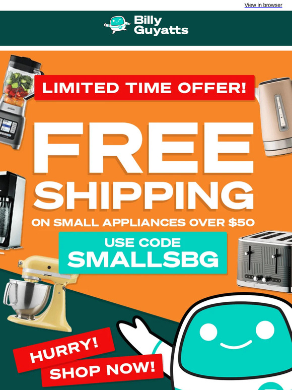 ⏳ Don't Wait! FREE SHIPPING on Small Appliances – Ends Tomorrow!